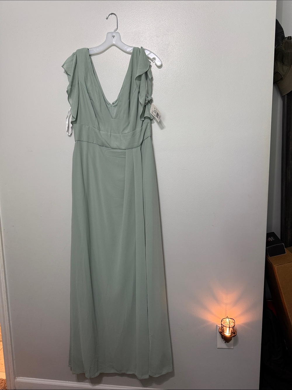 V-Neck Sage Green Maxi Dress with Ruffle Sleeves